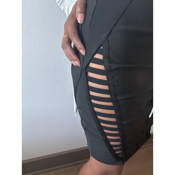 High Waist Skirt Size Medium Black Cutout Lattice Bodycon Stretch Bold Clubwear - Picture 9 of 16